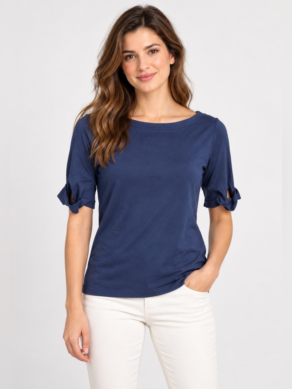 Karen Scott Women’s Scoop Neck T-Shirt sz XS Navy NEW # H808